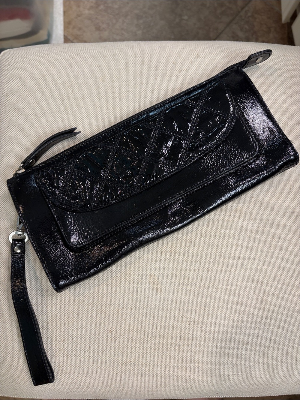 Talbots Black Patent Leather Wristlet Clutch